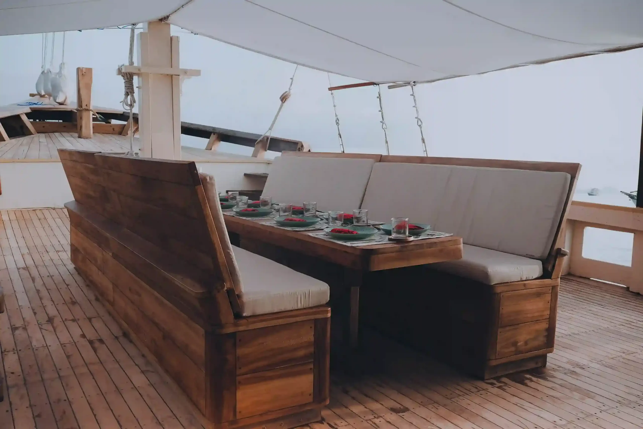 Outdoor dining deck on Elbark Cruise in Komodo